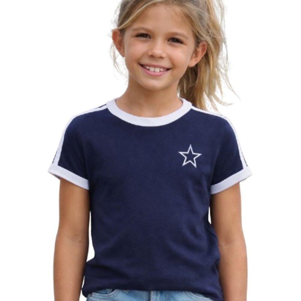 Full Tilt Girls Ringer Tee · Navy White Trim · Medium 7/8